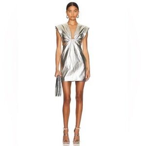 A.L.C. Adina Silver Metallic‎ Vegan Leather Cutout Mini Dress Size 0 Futuristic